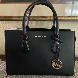 NEW Michael Kors Black Satchel with Gold Accents
